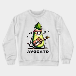 Pixel Punk Cat Guitarist - Avocado Fusion Art Crewneck Sweatshirt